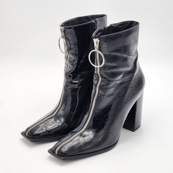 Public Desire Zipper Faux Patent Black Booties Size 8 - Picture 3 of 10